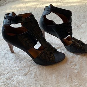 Nine West Strappy Black Leather Heels